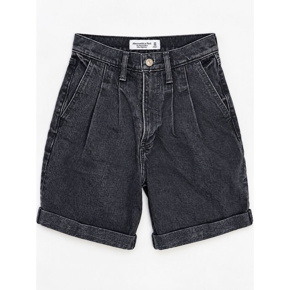 Abercrombie & Fitch The Pleated Short Ultra High Rise Washed Black Denim 24/00